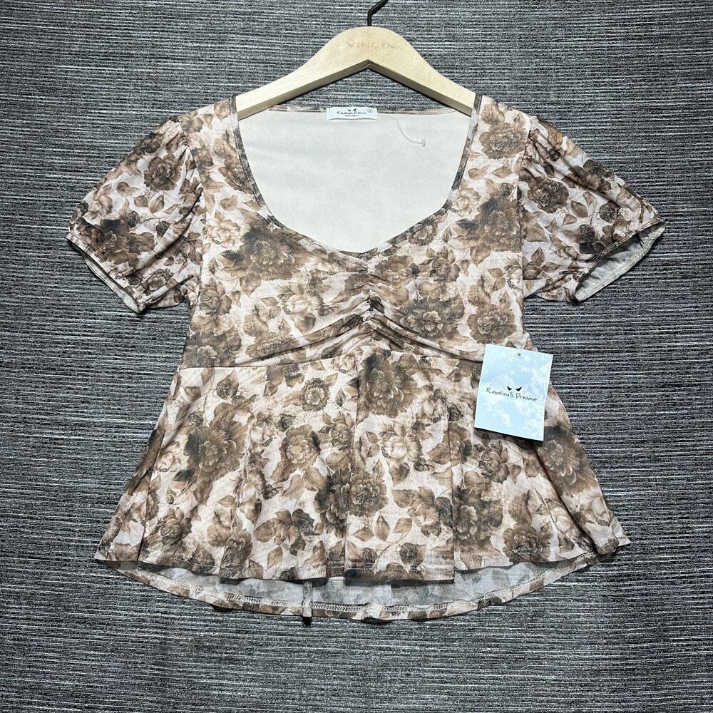 Rebellious Dreamer Blouse Top Women's S Brown Floral TH1340A
